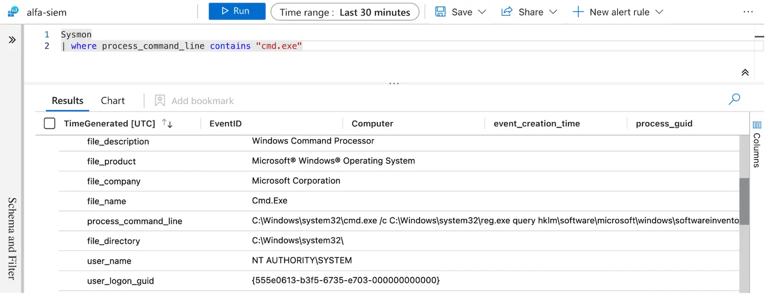 Sysmon log parsing example