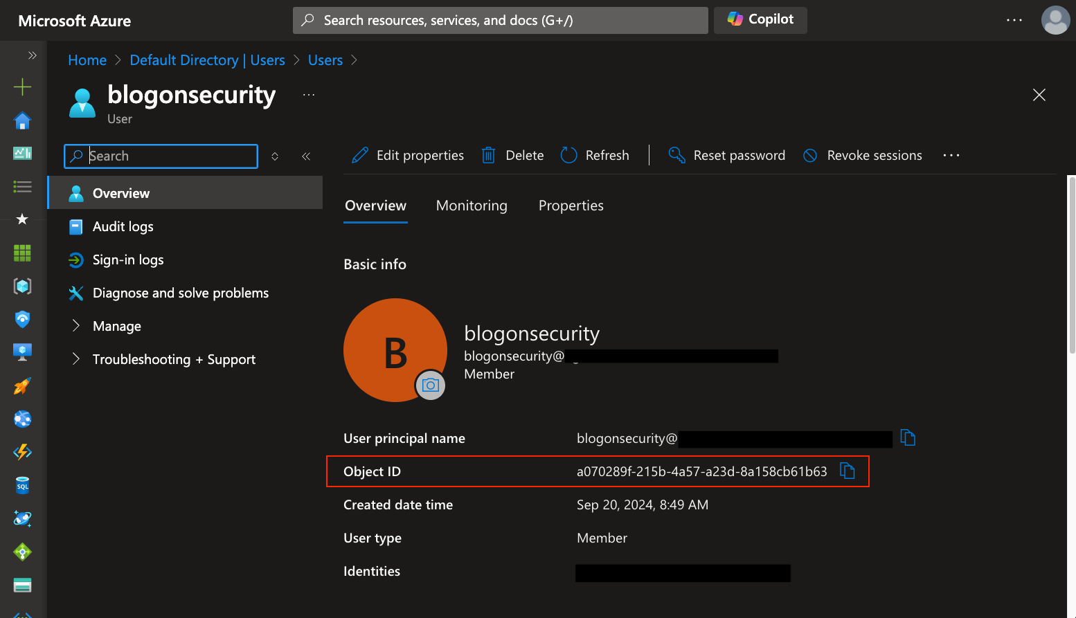 User object ID example